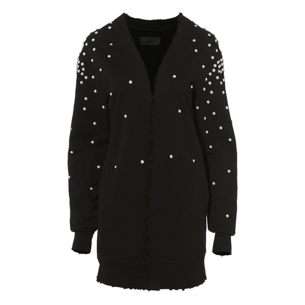 RtA Black Pearls Grommets Frayed Serge Widow Sweatshirt Cardigan Size XS NWT